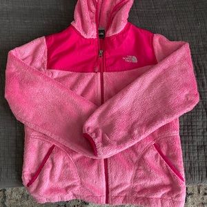 Girls North Face Hooded Denali fleece jacket Size L-14/16. Pink.